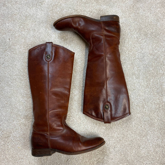 Frye Shoes - Frye Melissa Button Cognac Brown Leather Tall Riding Boots Size 7.5